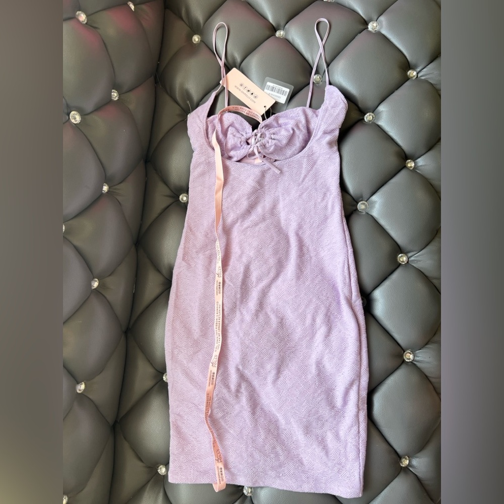 Oh Polly Lilac Lace-Up Knit Cocktail Dress